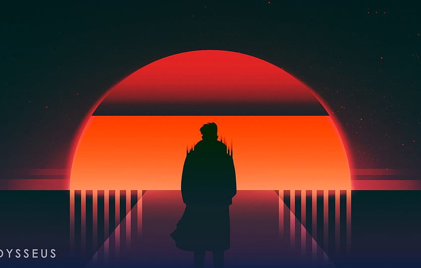 Sunset, The sun, Music, People, Star, Silhouette, Neon, synthwave retro ps4 HD wallpaper
