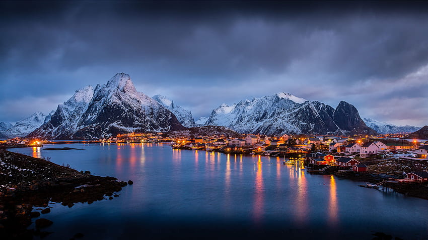 Магическите острови на Лофотен Норвегия Европа Зимна утринна светлина HD тапет