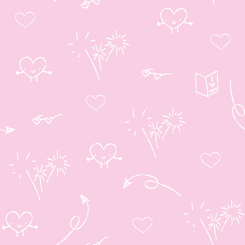 Cute pink pattern with white line fireworks, hearts, glasses. Textiles for children, fabric, book, bedroom, baby. Digital paper scrapbook, seamless background. 5949889 Vector Art at Vecteezy, kawaii room HD phone wallpaper