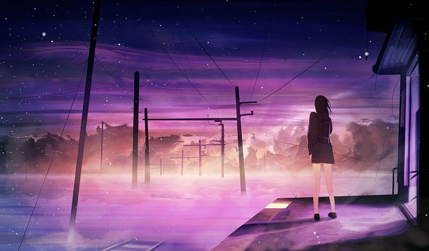 Anime Girl Alone Clouds Sky Scenery Art 4K Wallpaper iPhone HD Phone #7391l