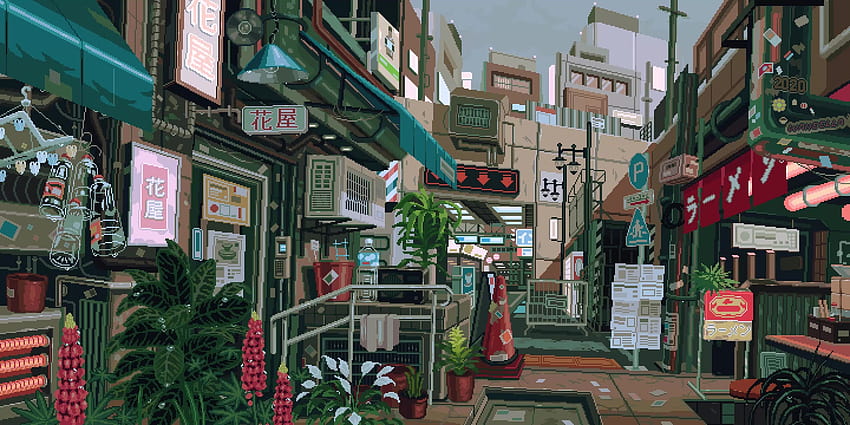 : pixel art, aesthetic, town, city, waneella 1920x960, pixel art city HD wallpaper