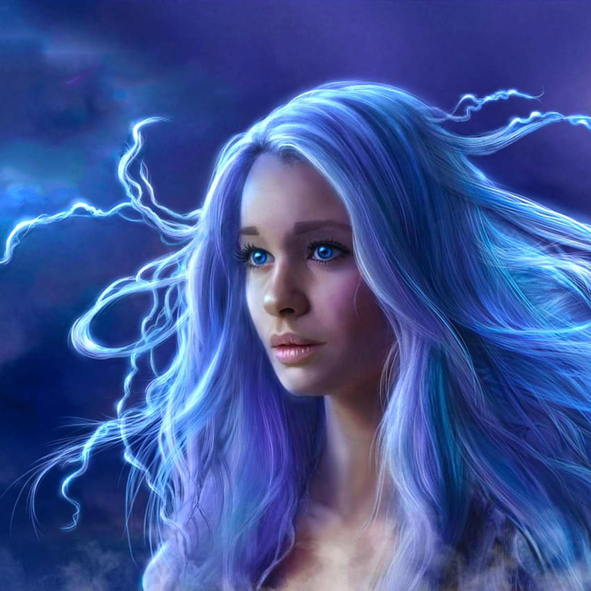 2932x2932 Blue Eyes Blue Hair Fantasy Girl Long Hair Woman Ipad Pro Retina Display, Backgrounds, and, blue fantasy girl HD тапет за телефон