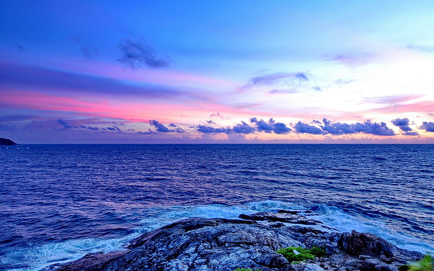 przyroda, morze, ocean, kolor, niebieski, pejzaż morski, fale, niebo, kolor przyroda Tapeta HD