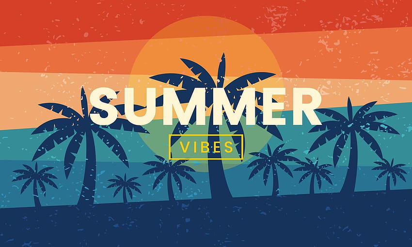 Retro summer vibes banner. Exotic silhouette palm and beach backgrounds ...
