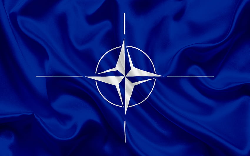 знаме на НАТО, синьо копринено знаме, символи на НАТО, международна организация, Организация на Северноатлантическия договор, НАТО с резолюция 2560x1600. Високо качество, знаме на нато HD тапет