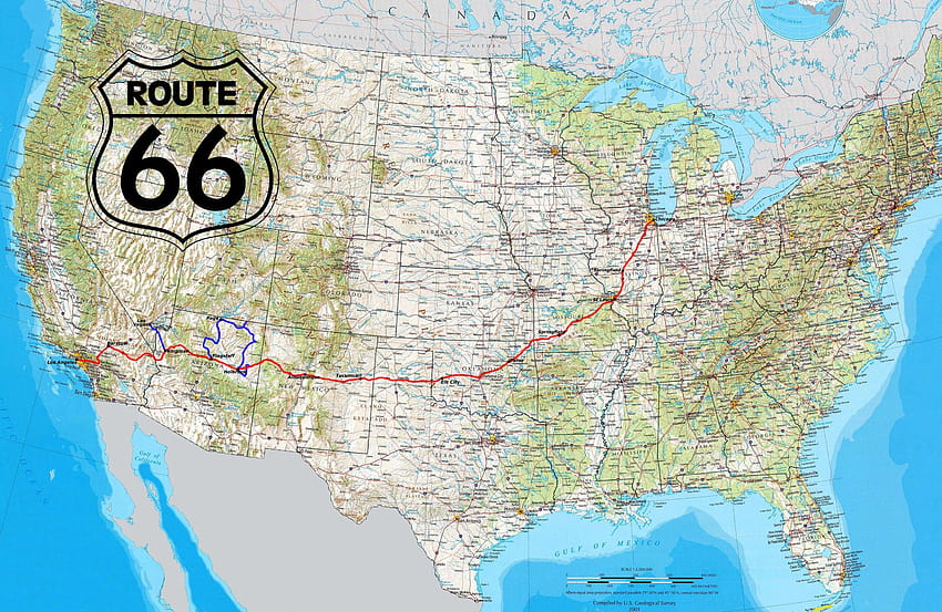 road route 66 usa highway map north america canada coast sea border, america map HD wallpaper
