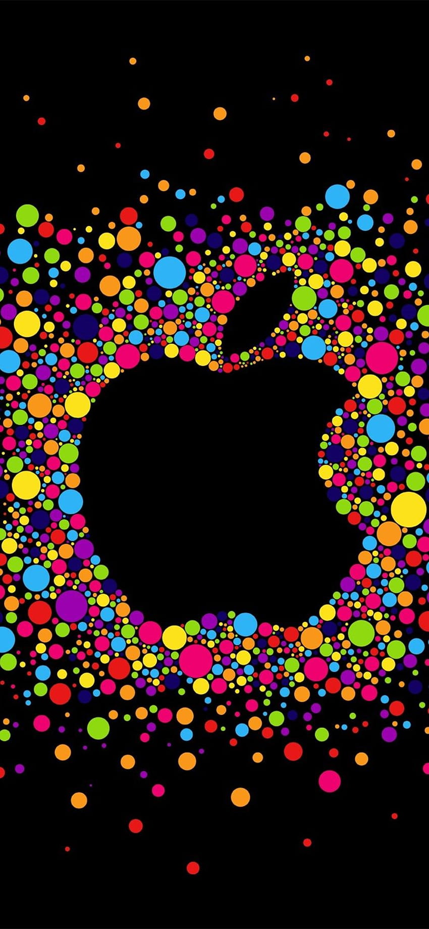 Bunte Kreise, Apple-Logo, schwarzer Hintergrund 828x1792 iPhone 11, iphone 11 xr HD-Handy-Hintergrundbild