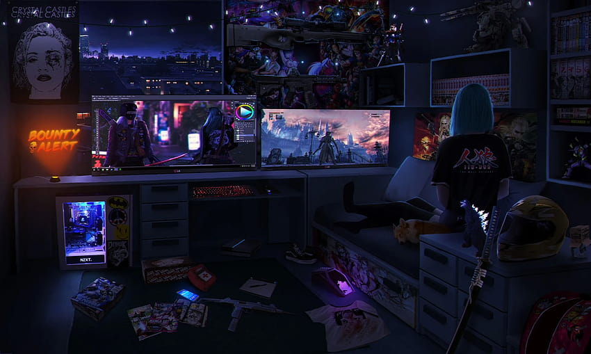 Character Room Design, Landen Woodall, Cyberpunk-Raum HD-Hintergrundbild