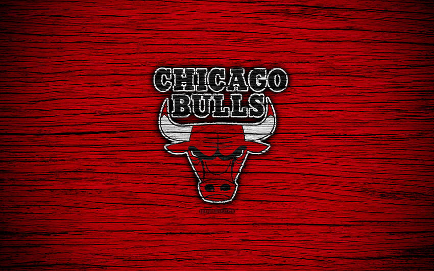 Chicago Bulls, NBA, texture en bois, fond rouge, basket-ball, Conférence de l'Est, États-Unis, emblème, club de basket-ball, logo Chicago Bulls avec résolution 3840x2400. Haute qualité Fond d'écran HD