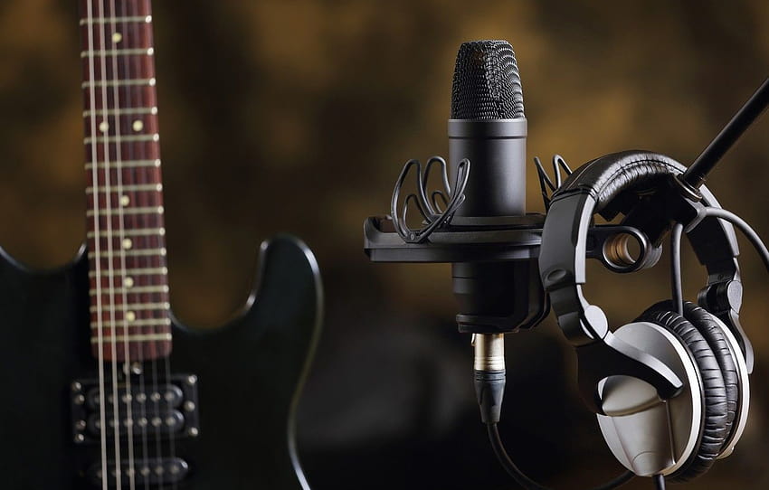 music, guitar, headphones, sound, electro, microphone, studio microphone HD wallpaper