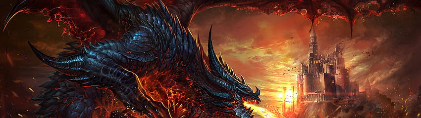Dragon Fire Breath Fantasy, fantasi layar ganda Wallpaper HD