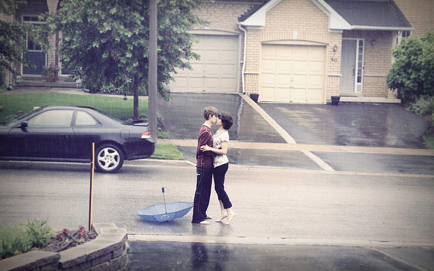 2 Love Couple's Romance in the Rain, chuva casal romântico papel de parede HD