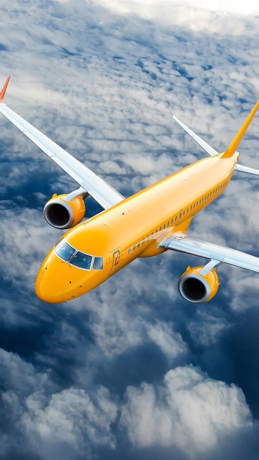 aereo giallo, cielo, nuvole, jet privato, aereo volante, aereo privato Sfondo del telefono HD