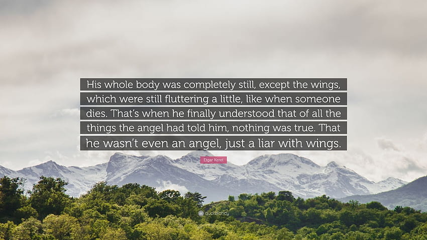 Etgar Keret Quote: “His whole body was completely still, except the wings, which were still fluttering a little, like when someone dies. Tha...” HD wallpaper