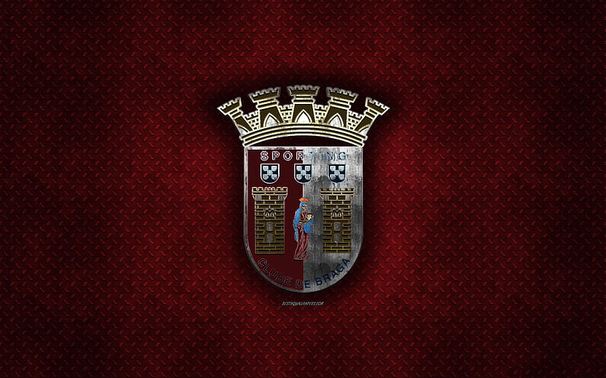 SC Braga, club de football portugais, texture en métal rouge, logo en métal, emblème, Braga, Portugal, Primeira Liga, Liga NOS, art créatif, football avec résolution 2560x1600. Haute qualité Fond d'écran HD