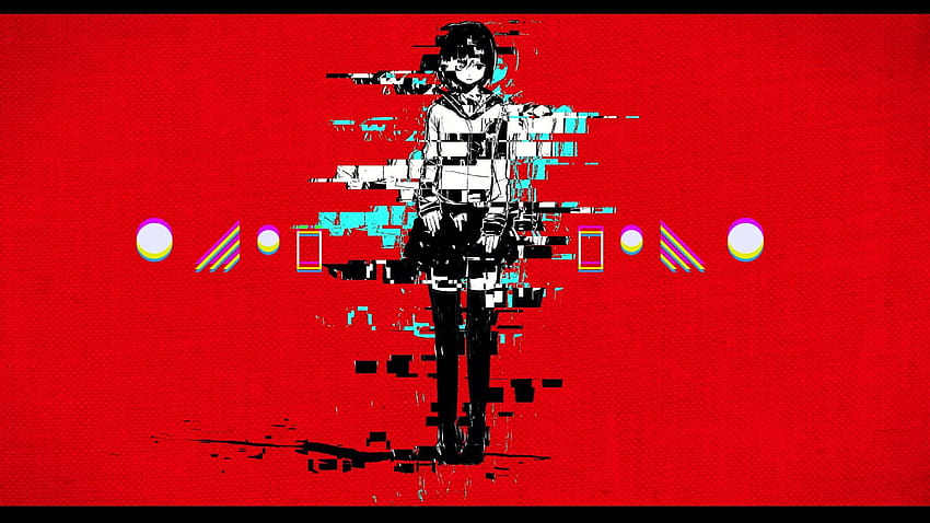 Digital karakter anime wanita, merah, glitch art, komunikasi • For You For & Mobile, 1920x1080 estetika merah Wallpaper HD