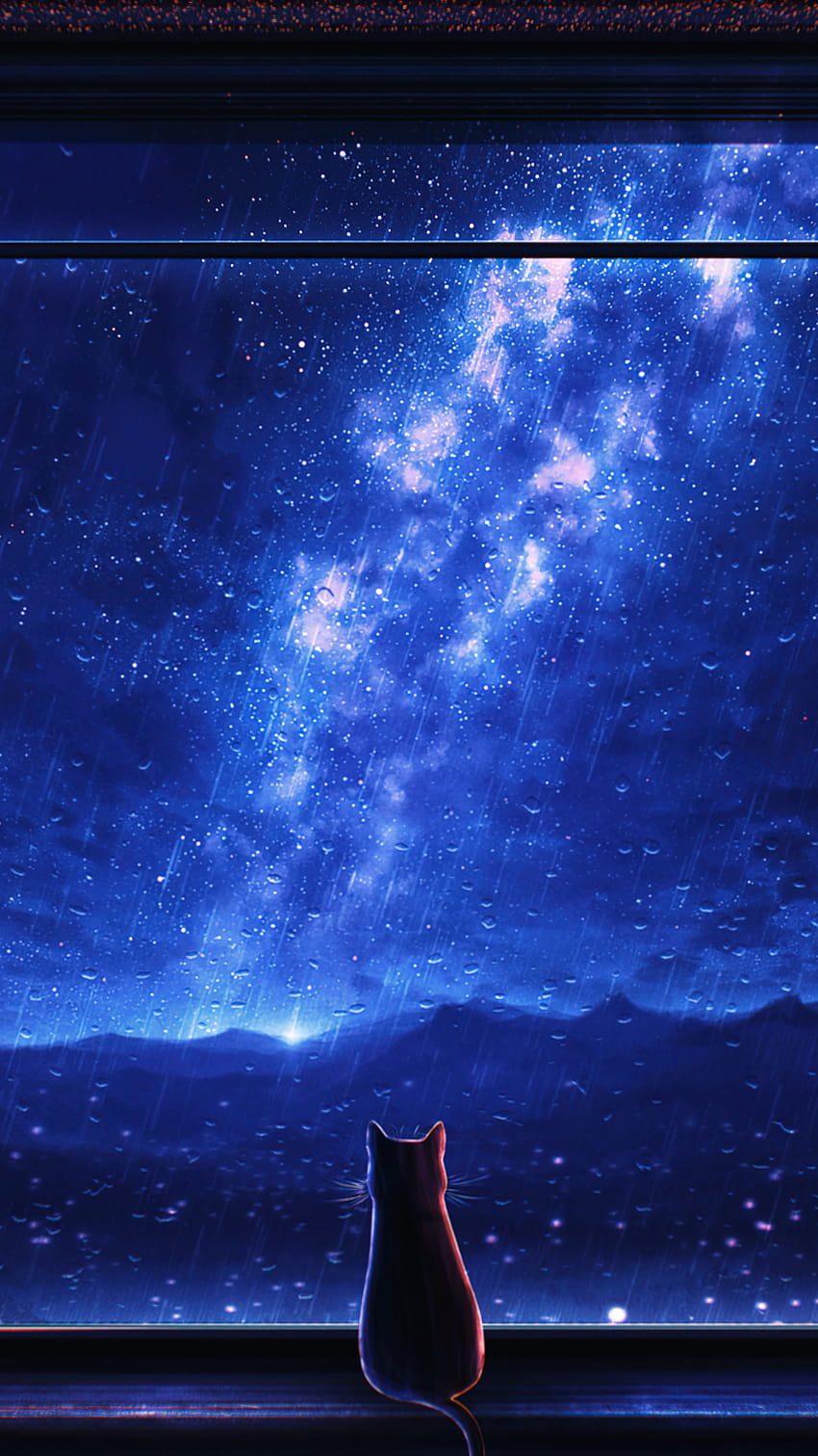 Stargazing Cat Starry Stars Night Sky Anime Art [1080x1920] para su, móvil y tableta, noche de gatos fondo de pantalla del teléfono