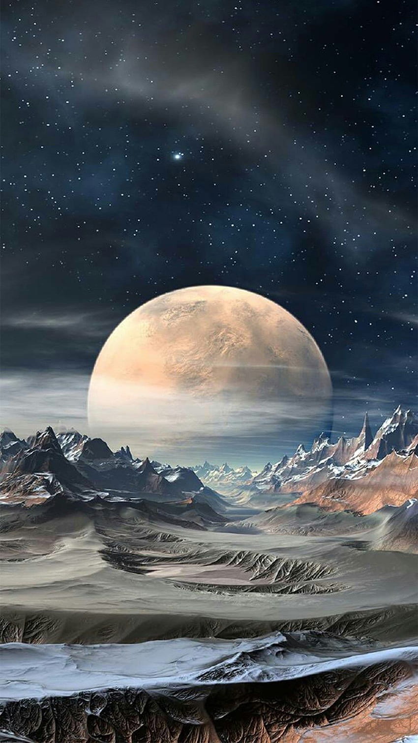 Nature Super Moon Planet Rocky Landscape iPhone 8, lanskap bulan android wallpaper ponsel HD