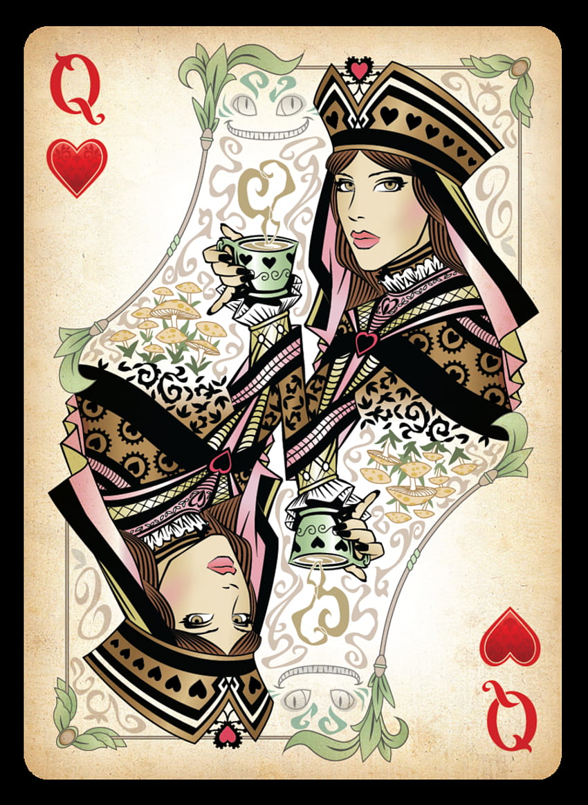 La carta da gioco Queen of Hearts, carta regina Sfondo del telefono HD