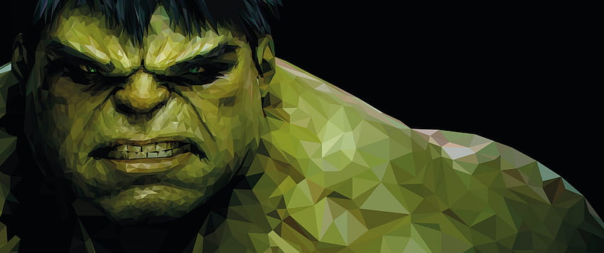 3440x1440 Low Poly Hulk, arte digital, arte de hulk fondo de pantalla