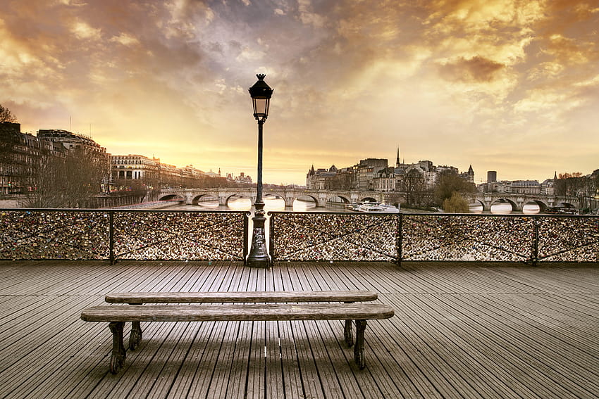 Paris France Bridges Bench Street lights Cities Building HD wallpaper