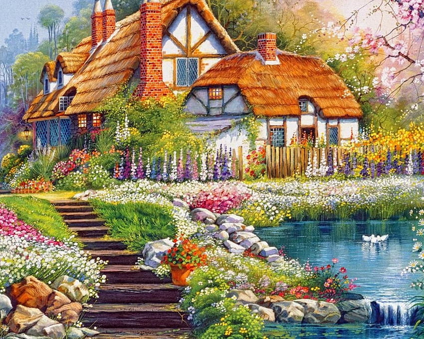 Summer Cottage, summer paintings HD wallpaper | Pxfuel