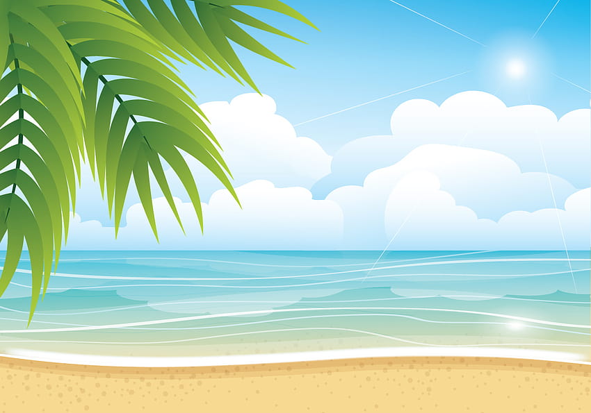 Latar Belakang Vektor Pantai Musim Panas Tropis, vektor musim panas Wallpaper HD