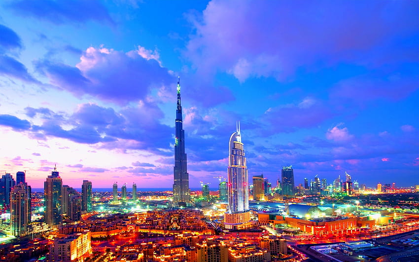 cityscapes, night, lights, Dubai, Metropolis, colors, cities, Una, dubai buildings night lights HD wallpaper