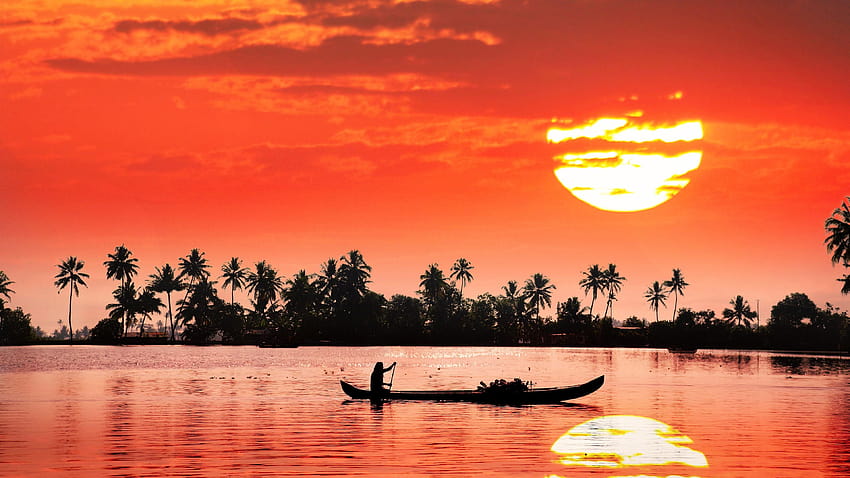 Kerala Backwaters Sunset Refleksi Wallpaper HD