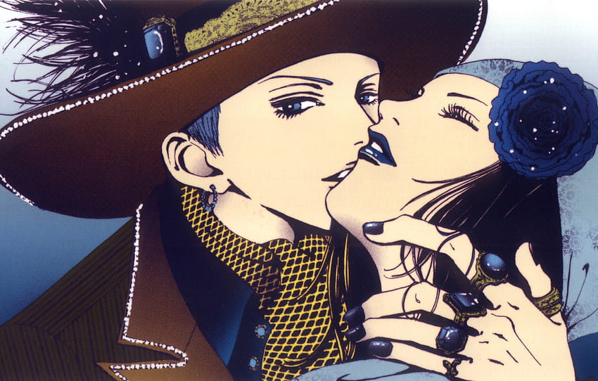 chapeau, fleur dans les cheveux, presque baiser, anneaux, baiser paradisiaque, yakari hayasaka, george koizumi, par ai yazawa , section сёнэн Fond d'écran HD