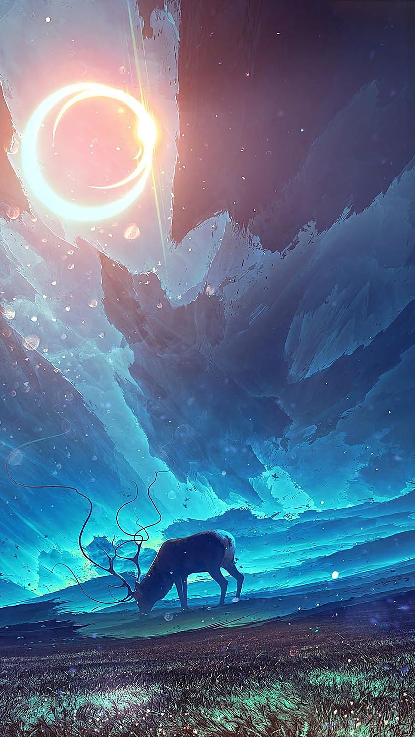 Fantasy Moon Scenery Deer, iphone fantasía fondo de pantalla del teléfono