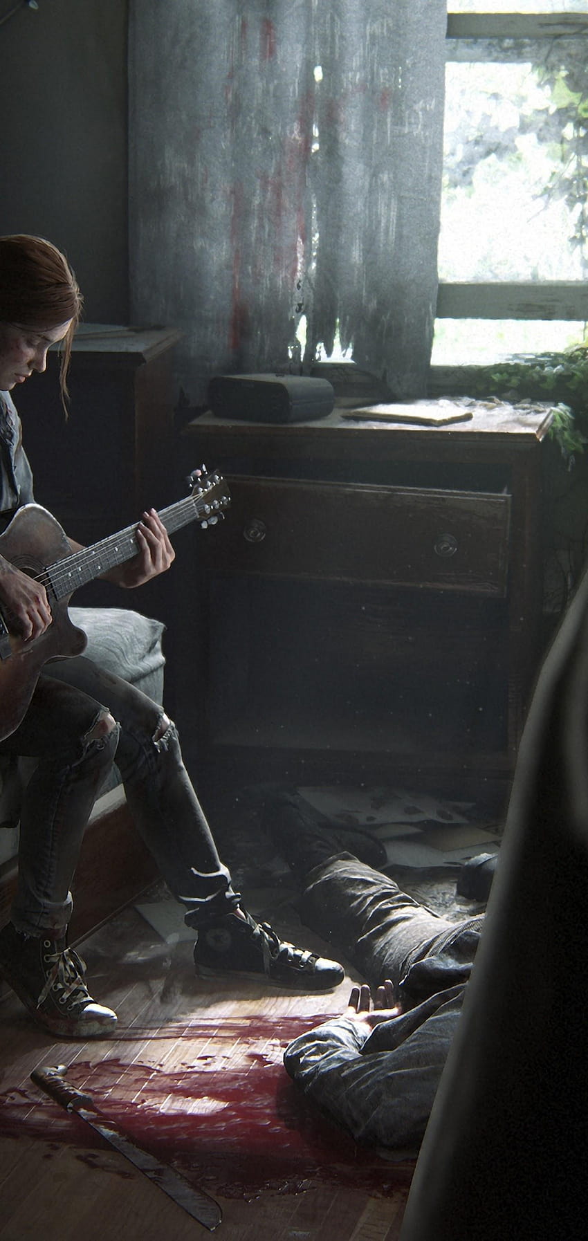 The Last of Us Part 2 Ellie tocando la guitarra, último de nosotros 2 teléfono fondo de pantalla del teléfono