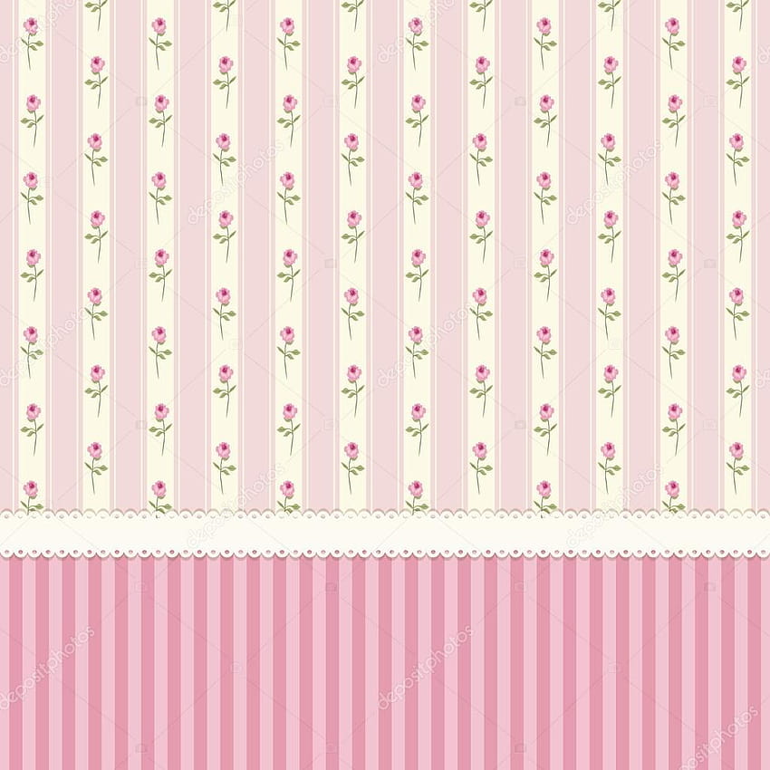 Cute Vintage With Shabby Chic Roses On Striped HD phone wallpaper