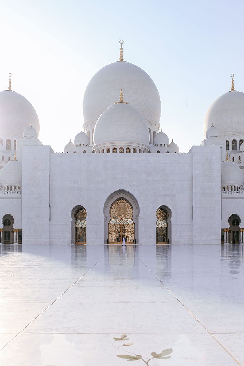 бяла джамия под сиво небе през деня – Сграда, красиви ислямски джамии по целия свят телефон HD тапет за телефон