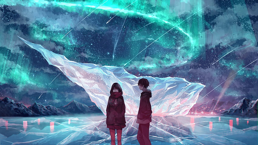 Anime Couple, Ice Field, Scarf, Anime Girl, Boy HD wallpaper