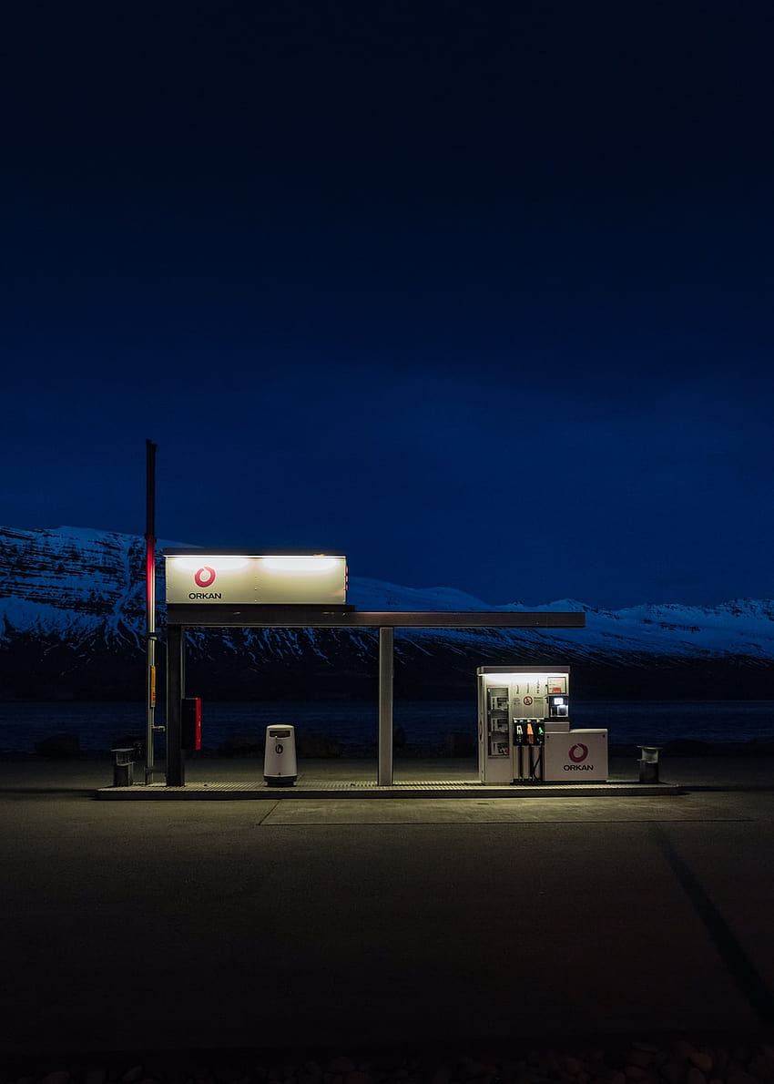 Benzin İstasyonu Gece, benzin istasyonu HD telefon duvar kağıdı