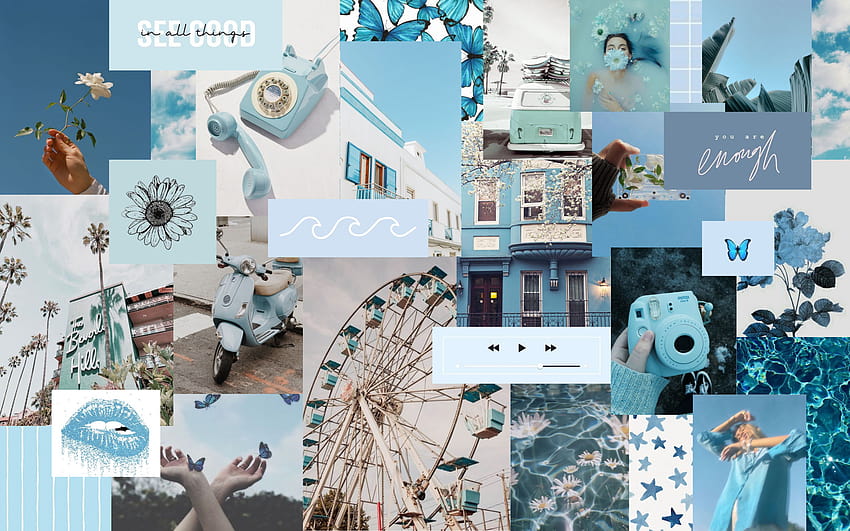 Baby Blue Collage Aesthetic For Laptop Blue, laptop biru estetika Wallpaper HD
