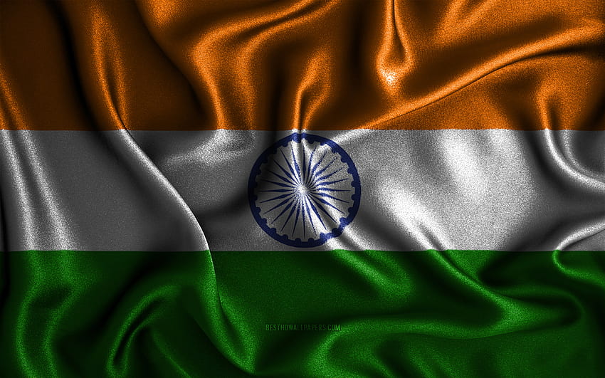 Bendera India, bendera bergelombang sutra, negara-negara Asia, simbol nasional, Bendera India, bendera kain, bendera India, seni 3D, India, Asia, bendera 3D India dengan resolusi 3840x2400. Tinggi, bendera nasional India Wallpaper HD