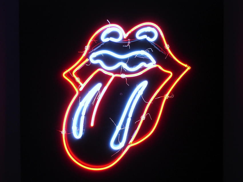 Letrero de neón de Rolling Stones, logotipo de Rolling Stones fondo de pantalla