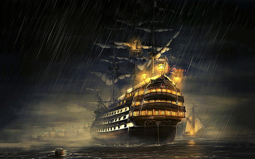 Manowar, Royal Navy, ship, water, rain, sea HD wallpaper