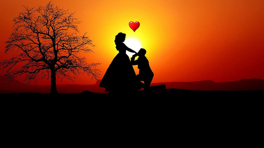 Downaload Couple, love, silhouette, sunset, romantic, romantic couple ...