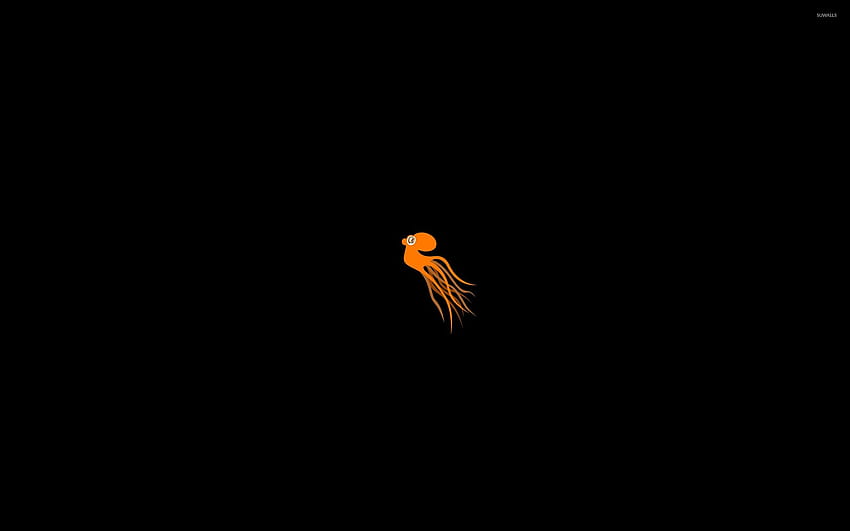 Orange Octopus swimming into the darkness, dark orange minimalist HD wallpaper