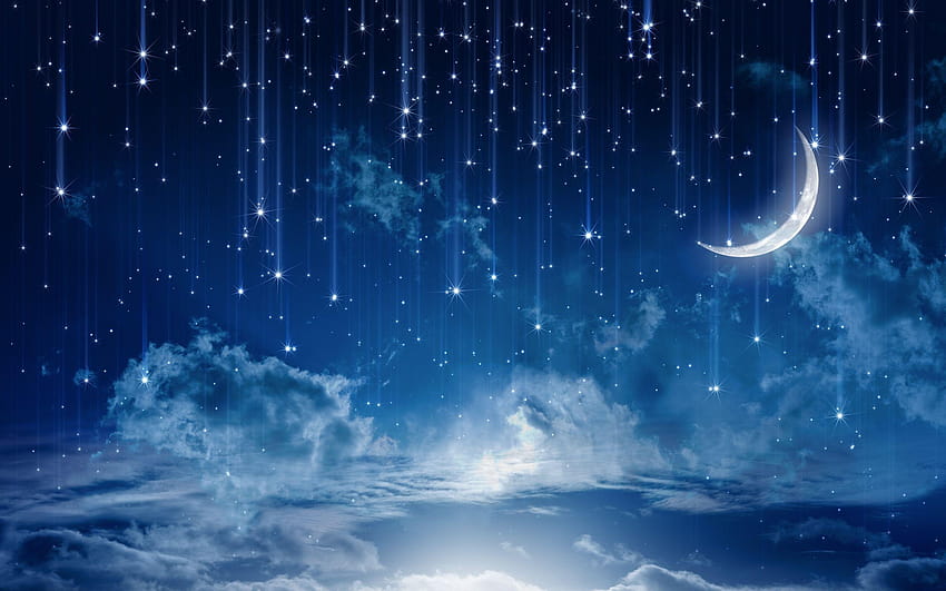 Nocny Księżyc, gwiazdy nocnego nieba Tapeta HD