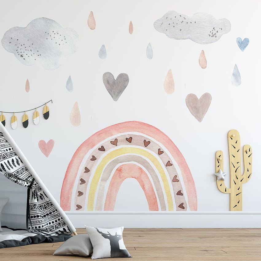 Wall Decal Girl Nursery Watercolor RAINBOW Pink Yellow Hearts – Sono Luna, yellow hearts and pink HD phone wallpaper