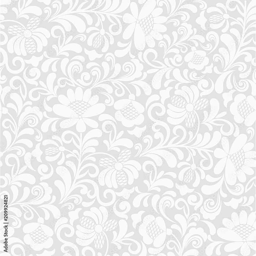 Nahtlose graue Hintergründe mit weißem Blumenmuster. Vektor-Retro-Illustration. Ideal zum Bedrucken von Stoff oder Papier für Textilien, Verpackungen. Stock-Vektorgrafik HD-Handy-Hintergrundbild