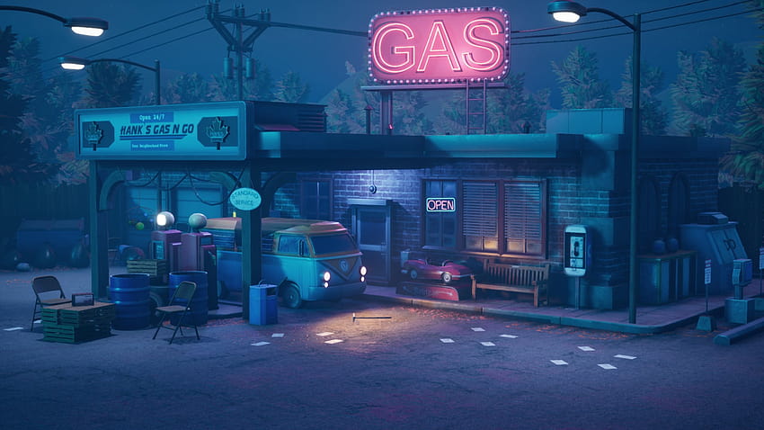 Stylized Gas Station Hideout in Environments, neon gas station HD wallpaper