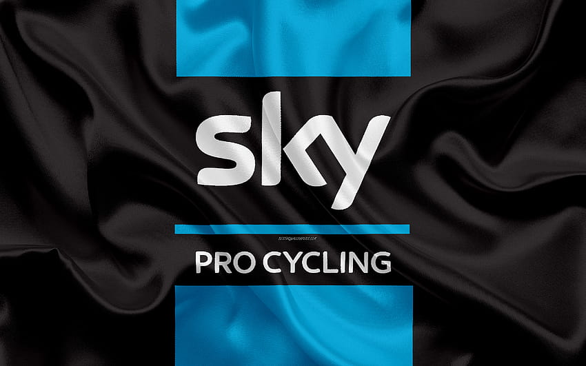 Team Sky, logo, silk texture, British road cycling team, emblem, Great Britain, black silk flag, France, cycling race, Tour de France with resolution 3840x2400. High Quality HD wallpaper