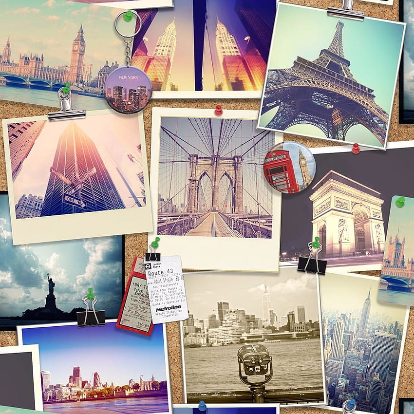 Holden City Pinboard Collage Pattern New York London Paris 12060, paris collage HD phone wallpaper