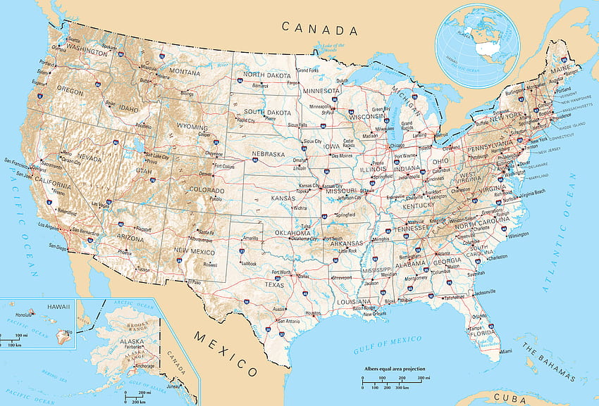 Mapa dos EUA, mapa da América do Norte papel de parede HD