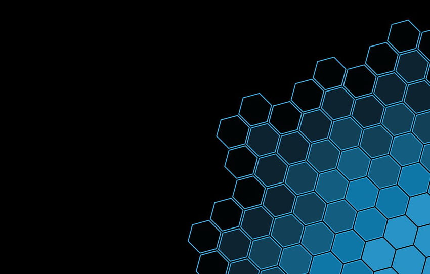 black, minimalism, texture, blue, black background, geometry, simple background, geometric shapes, Hexagons , section минимализм, simple dark blue HD wallpaper